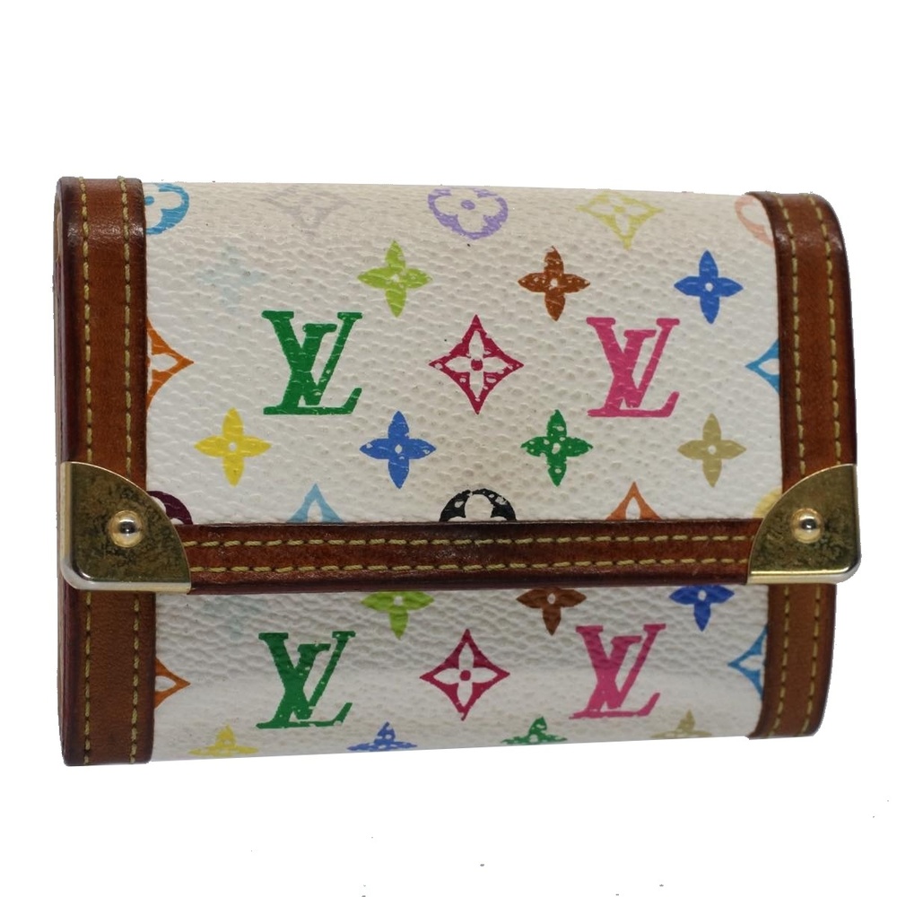 LOUIS VUITTON Monogram Multicolor Porte Monnaie Plat White M92657 LV Auth 51377